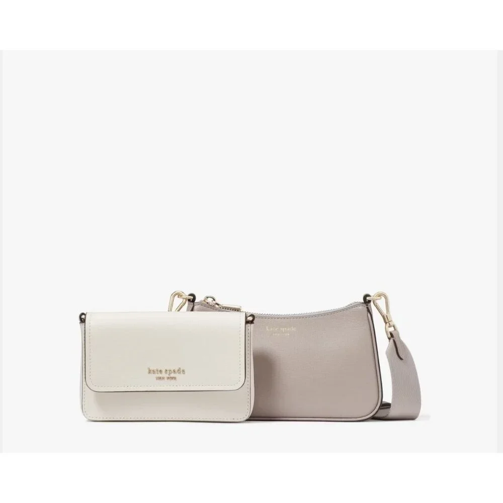 KATE SPADE NY Double Up leather crossbody + Dust bag  White/Gray (Defective)